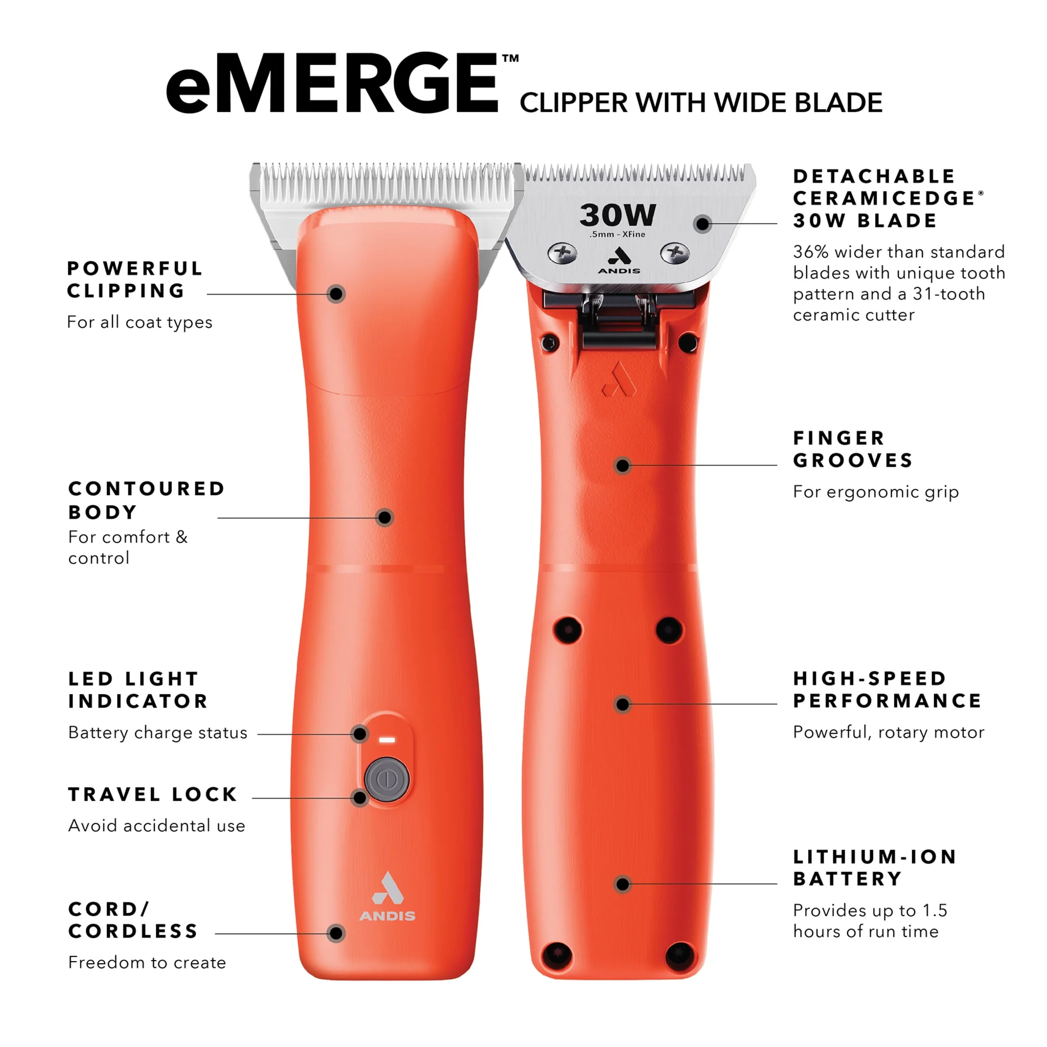 Andis® eMerge Clipper with Wide Blade, Orange - Image 5
