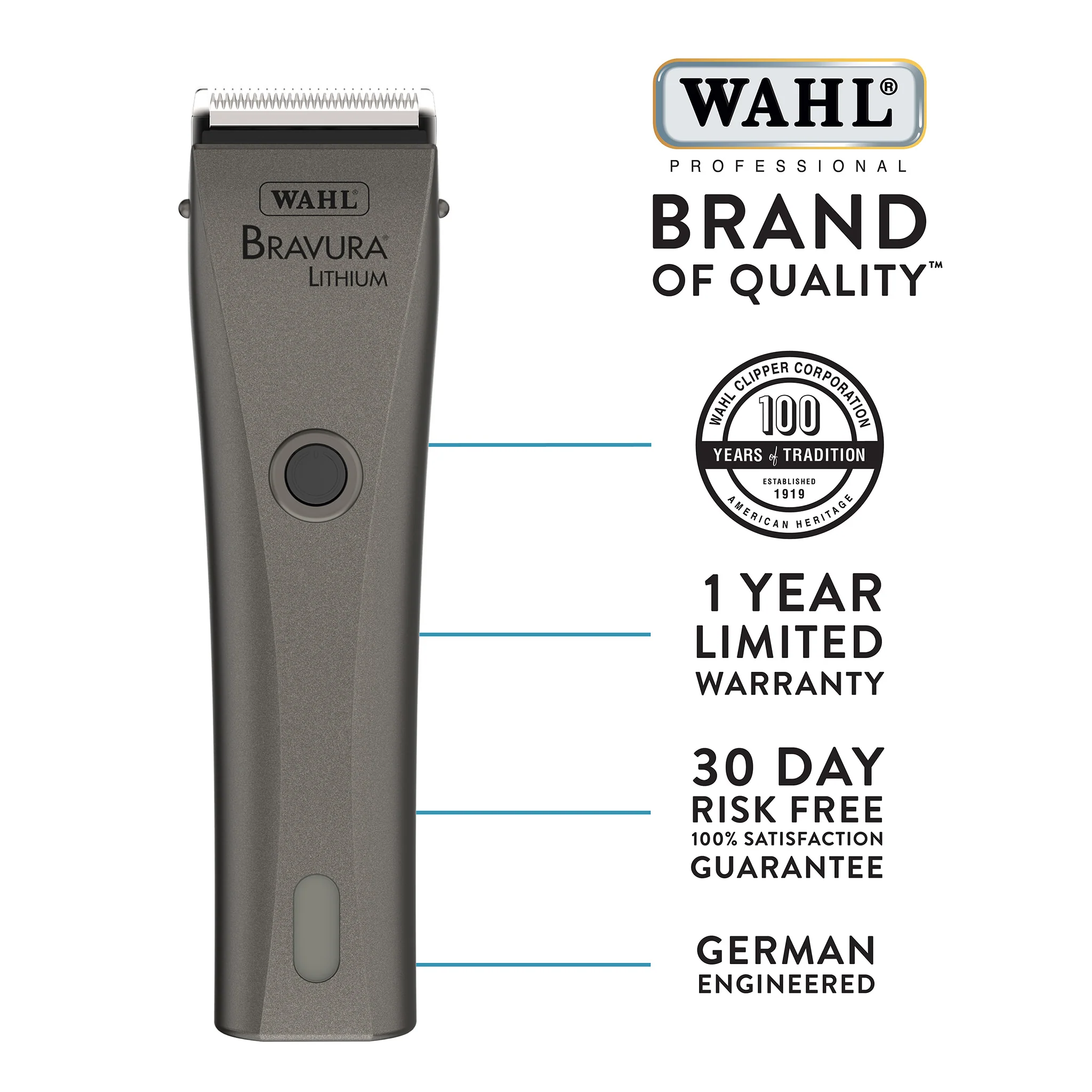 Wahl® Bravura® Lithium Cordless Clipper, Gunmetal - Image 6